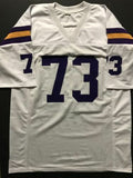 Autographed/Signed RON YARY "HOF 01" Minnesota White Football Jersey JSA COA