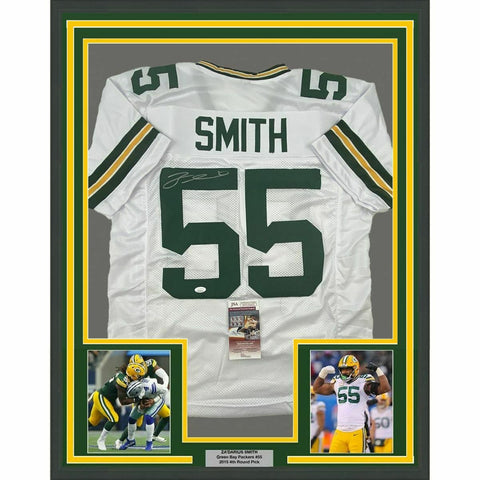 FRAMED Autographed/Signed ZA'DARIUS SMITH 33x42 Green Bay White Jersey JSA COA