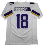 Autographed/Signed JUSTIN JEFFERSON Minnesota White Football Jersey JSA COA Auto