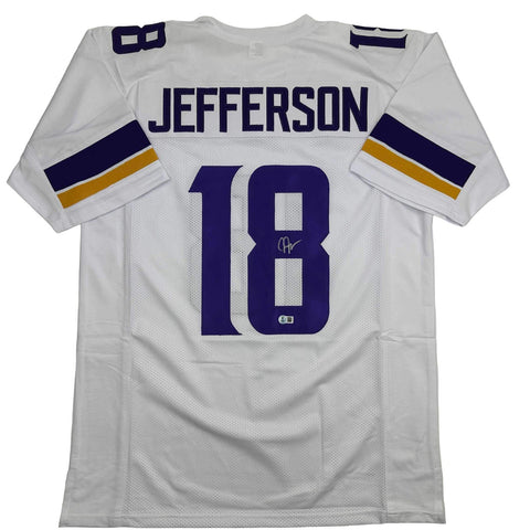 Autographed/Signed JUSTIN JEFFERSON Minnesota White Football Jersey JSA COA Auto