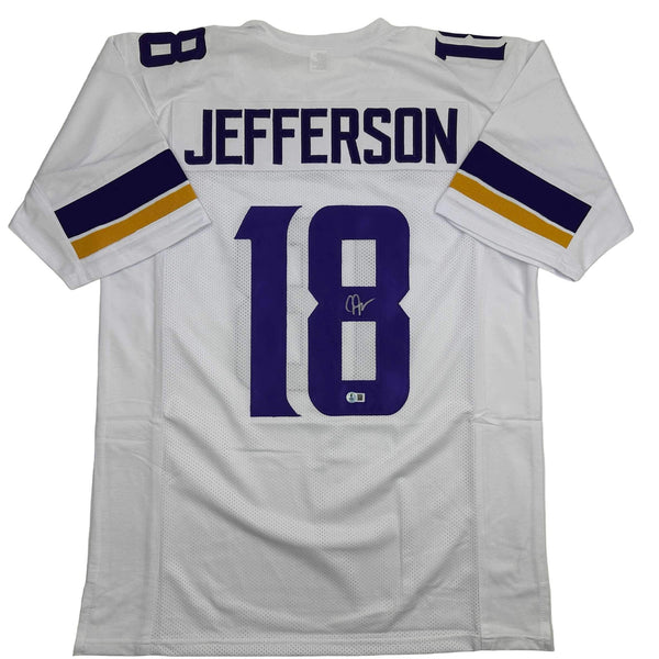 Autographed/Signed JUSTIN JEFFERSON Minnesota White Football Jersey JSA COA Auto