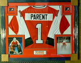Bernie Parent Signed Philadelphia Flyers 35"x 43" Framed Jersey (JSA COA)