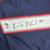 Framed Autographed/Signed Vince Wilfork 35x39 New England Jersey Beckett BAS COA