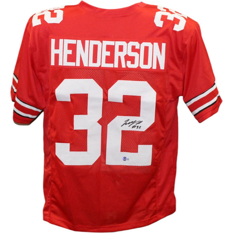 Treyveon Henderson Autographed/Signed College Style Red Jersey Beckett 43337