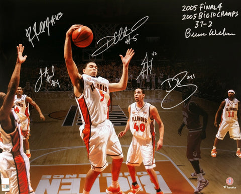 2005 Illinois Team Signed Starting Five Action 16x20 w/6-Sigs, 3-Insc - (SS COA)