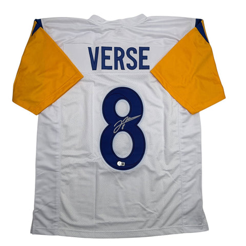 Autographed/Signed Jared Verse Los Angeles LA White Football Jersey Beckett COA