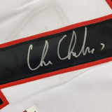 Framed Autographed/Signed Chris Chelios 33x42 Chicago White Jersey JSA COA Auto