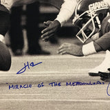 Signed HERM EDWARDS JOE PISARCIK Miracle Meadowlands 16x20 Photo JSA COA