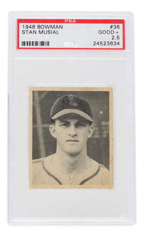 Stan Musial 1948 Bowman #36 St. Louis Cardinals Rookie RC Card PSA/DNA Good +
