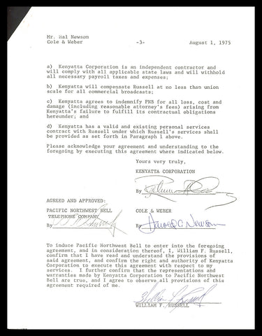 Bill Russell Autographed 1975 TV Contract Boston Celtics Beckett BAS #AC74544