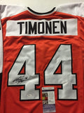 Autographed/Signed KIMMO TIMONEN Philadelphia Orange Jersey JSA COA Auto