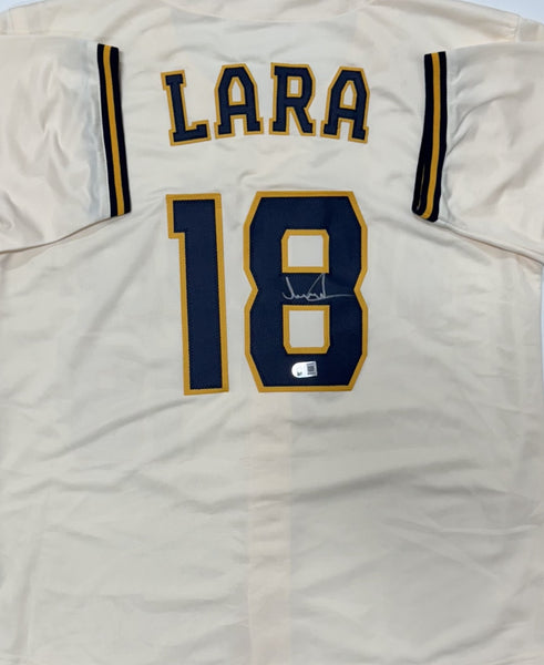 LUIS LARA Signed Custom Replica Cream Jersey AUTO - Milwaukee Brewers - BAS