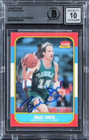 Mavericks Brad Davis Signed 1986 Fleer #22 Card Auto Graded GM 10! BAS Slabbed