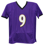 Justin Tucker Autographed/Signed Pro Style Purple XL Jersey Beckett 39567