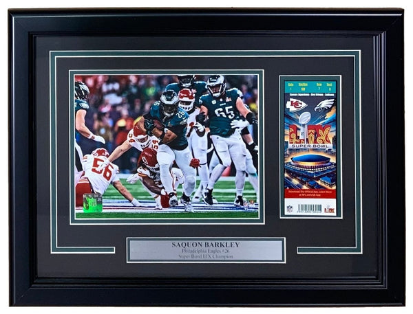 Saquon Barkley Framed 8x10 Eagles Super Bowl 59 Photo w/ Replica Ticket