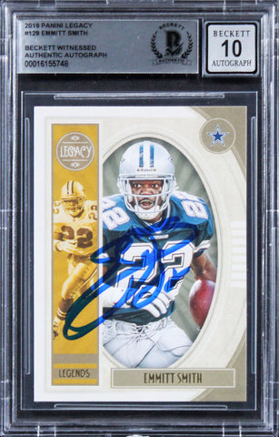 Cowboys Emmitt Smith Signed 2019 Panini Legacy #128 Card Auto 10! BAS Slabbed