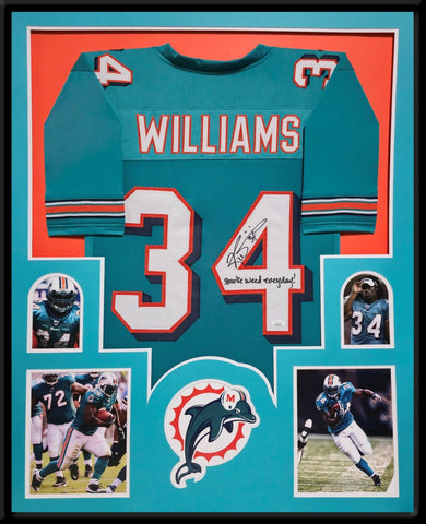 FRAMED MIAMI DOLPHINS RICKY WILLIAMS AUTOGRAPHED SIGNED INSCRIBED JERSEY JSA COA