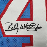Framed Signed Billy White Shoes Johnson 35x39 Blue Jersey JSA COA