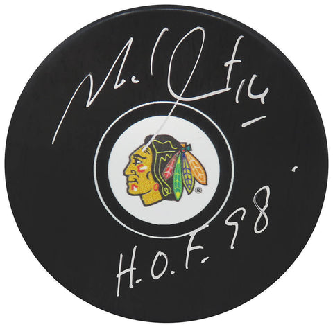 Michel Goulet Signed Chicago Blackhawks Logo Hockey Puck w/HOF'98 - (SS COA)
