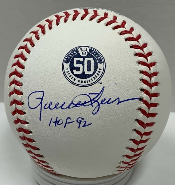 Brewers ROLLIE FINGERS Signed 50th Anniversary Logo Baseball AUTO w/ HOF - JSA