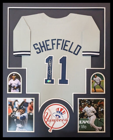 FRAMED N.Y. YANKEES GARY SHEFFIELD AUTOGRAPHED SIGNED JERSEY BECKETT HOLO