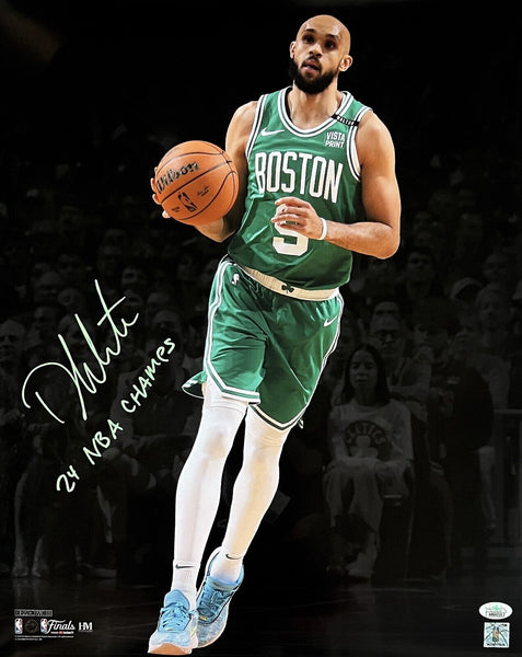 Derrick White Celtics Signed 24 NBA CHAMPS Inscribed Finals Spotlight 16x20 JSA Derrick White Celtics Signed 24 NBA CHAMPS Inscribed Finals Spotlight 16x20 JSA