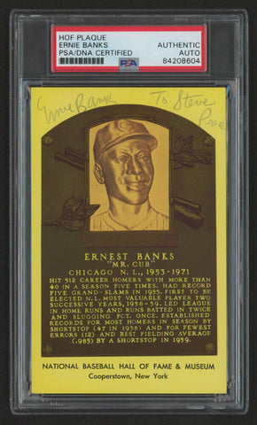 Ernie Banks / Mr. Cub Signed Hall of Fame Plaque Postcard (PSA/DNA) Chicago Cubs