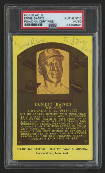 Ernie Banks / Mr. Cub Signed Hall of Fame Plaque Postcard (PSA/DNA) Chicago Cubs