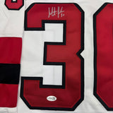 Framed Autographed/Signed Martin Brodeur 35x39 NJ White Jersey Beckett COA