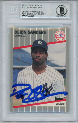 Deion Sanders Autographed/Signed 1989 Fleer Trading Card BAS Slab 32095