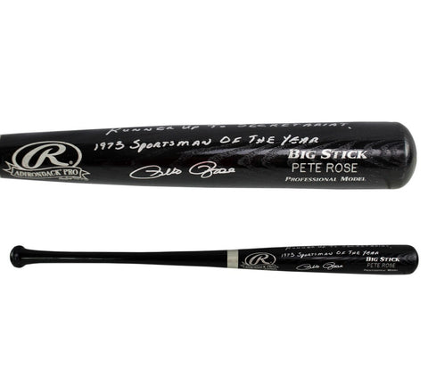 Pete Rose Signed Cincinnati Reds Cooperstown Engraved Black Bat- Runner Up