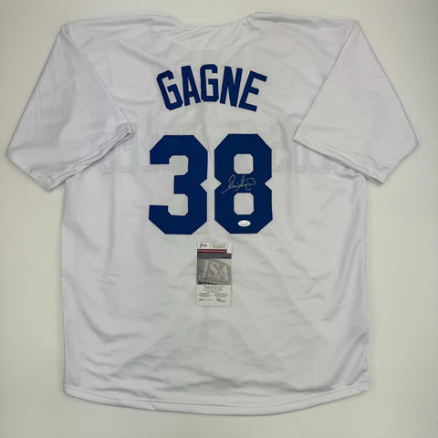 Autographed/Signed Eric Gagne Los Angeles LA White Baseball Jersey JSA COA