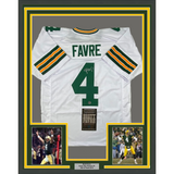 Framed Autographed/Signed Brett Favre 33x42 GB White Jersey Favre Hologram COA