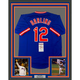 Framed Autographed/Signed Ron Darling 35x39 New York Blue Jersey JSA COA