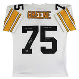 Steelers Joe Greene "Career Stat" Signed White M&N TB Jersey BAS Wit #3W142112
