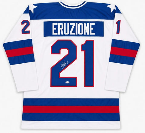 Mike Eruzione USA Signed White Hockey Jersey JSA QR