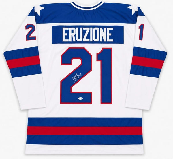 Mike Eruzione USA Signed White Hockey Jersey JSA QR