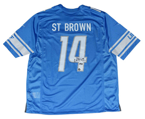 AMON-RA ST BROWN SIGNED AUTOGRAPHED DETROIT LIONS #14 NIKE BLUE JERSEY BECKETT
