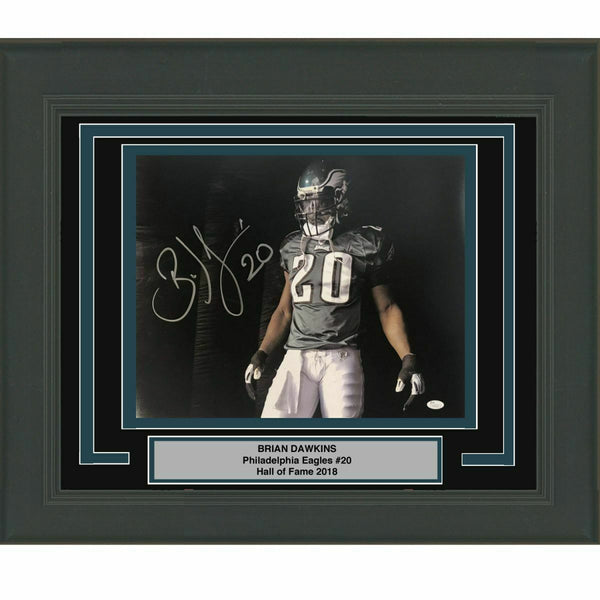 FRAMED Autographed/Signed BRIAN DAWKINS Visor Eagles 16x20 Photo JSA COA Auto