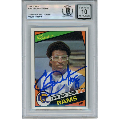Eric Dickerson Autographed 1985 Topps #280 Grade 10 Trading Card Beckett 52940