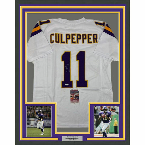 FRAMED Autographed/Signed DAUNTE CULPEPPER 33x42 Minnesota White Jersey JSA COA