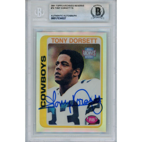 Tony Dorsett Autographed 2001 Topps Archive #79 Trading Card Becket 46501