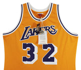Showtime Lakers (6) Johnson, Worthy +4 Signed Yellow M&N Authentic Jersey BAS W