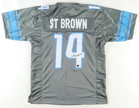 AMON-RA ST BROWN SIGNED AUTOGRAPHED DETROIT LIONS #14 GRAY JERSEY BECKETT