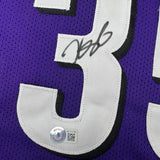 Framed Autographed/Signed Kevin Durant 33x42 Purple Jersey Beckett BAS COA