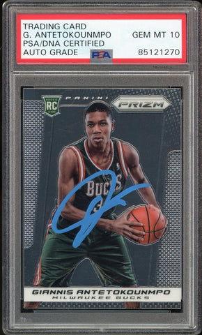 2013 Panini Prizm #290 Giannis Antetokounmpo RC On Card PSA/DNA Auto GEM MINT 10