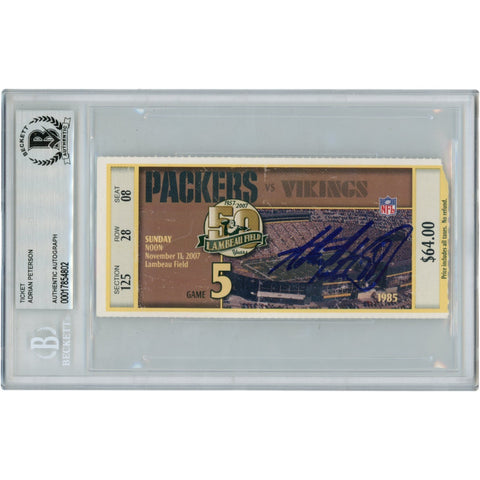 Adrian Peterson Autographed 11/11/07 ROY Slabbed Ticket Stub Beckett 50360