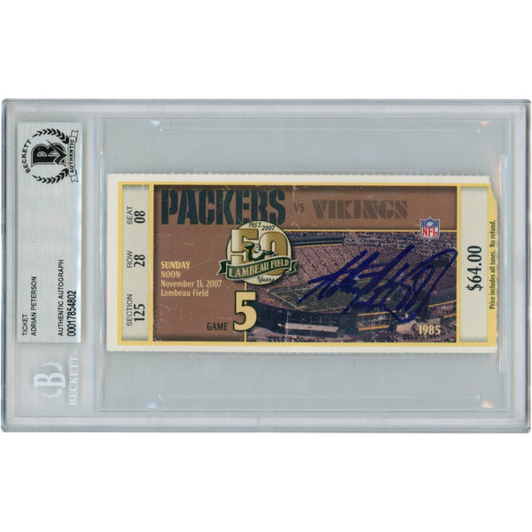 Adrian Peterson Autographed 11/11/07 ROY Slabbed Ticket Stub Beckett 50360