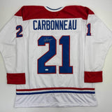 Autographed/Signed Guy Carbonneau Montreal White Hockey Jersey JSA COA