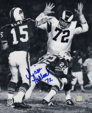 Diron Talbert Signed Rams B&W Action vs. Bills 8x10 Photo- (SCHWARTZ COA)